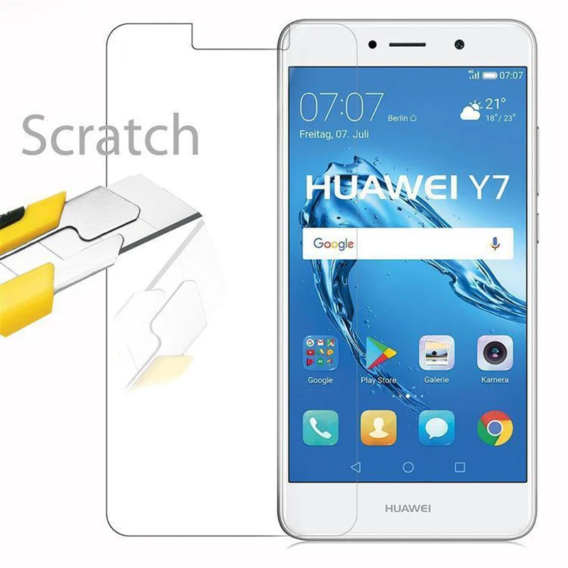 Cadorabo Panzer Folie kompatibel mit Huawei Y7 2017 - Schutzfolie Gehärtetes (Tempered) Display-Schutzglas in 9H Härte mit 3D Touch Kompatibilität
