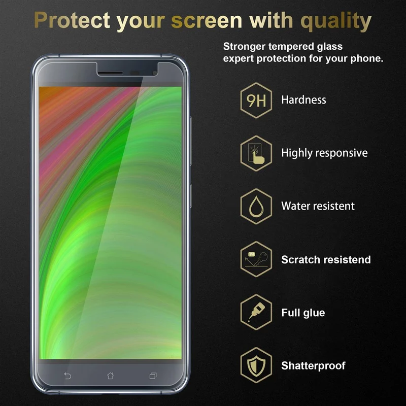 Cadorabo 3x Panzer Folie kompatibel mit Asus ZenFone ZOOM S - Schutzfolie 3er Pack Gehärtetes (Tempered) Display-Schutzglas in 9H Härte mit 3D Touch Kompatibilität
