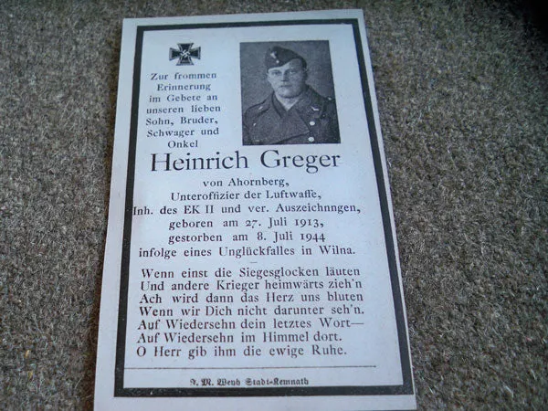 Sterbebilder Luftwaffe Wilna (Litauen) 7/1944