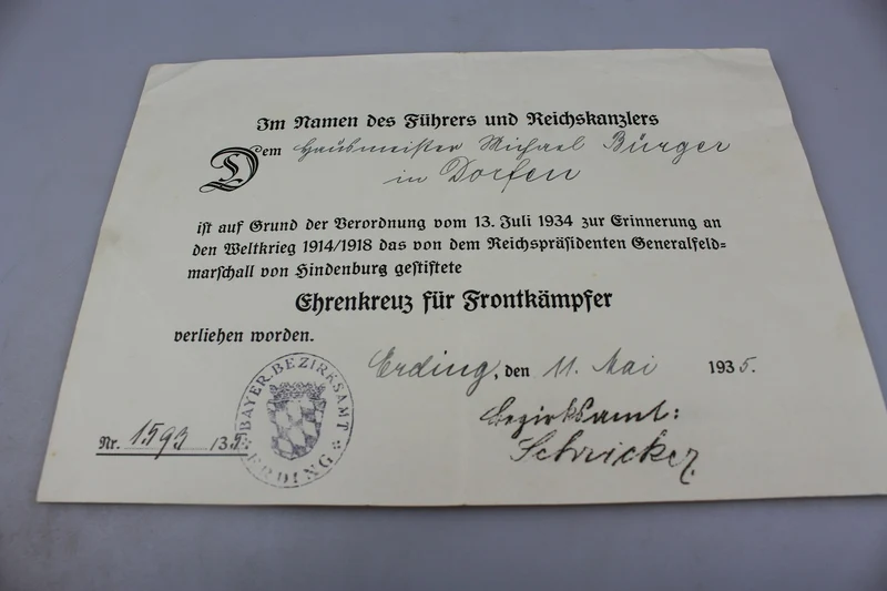 Attestierter Frontkämpfer 1914/18