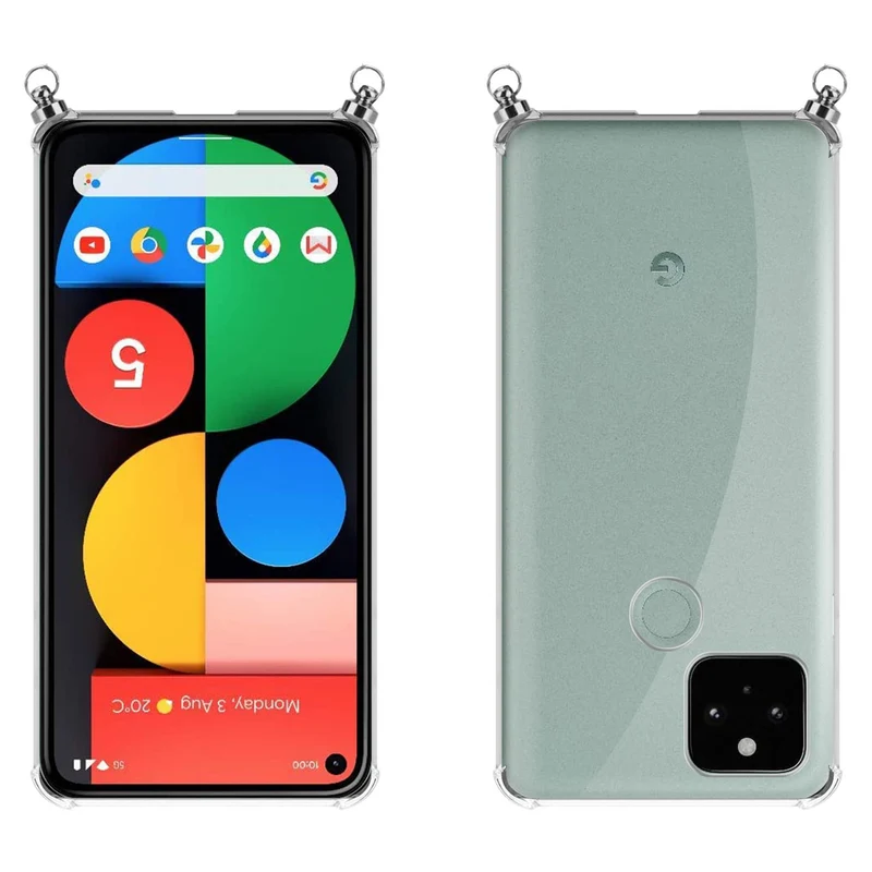 Silikon Hülle Handykette kompatibel mit Google PIXEL 5 mit silbernen Ringen