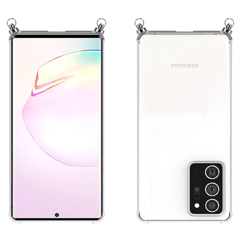 Silikon Hülle Handykette kompatibel mit Samsung Galaxy NOTE 20 PLUS mit silbernen Ringen