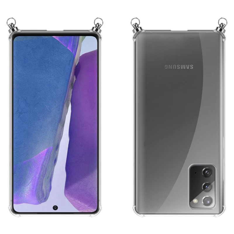 Silikon Hülle Handykette kompatibel mit Samsung Galaxy NOTE 20 mit silbernen Ringen