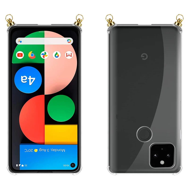 Silikon Hülle Handykette kompatibel mit Google PIXEL 5 XL mit silbernen Ringen