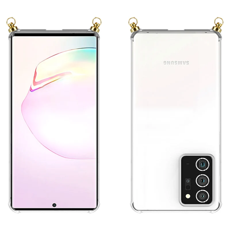 Silikon Hülle Handykette kompatibel mit Samsung Galaxy NOTE 20 PLUS mit goldenen Ringen