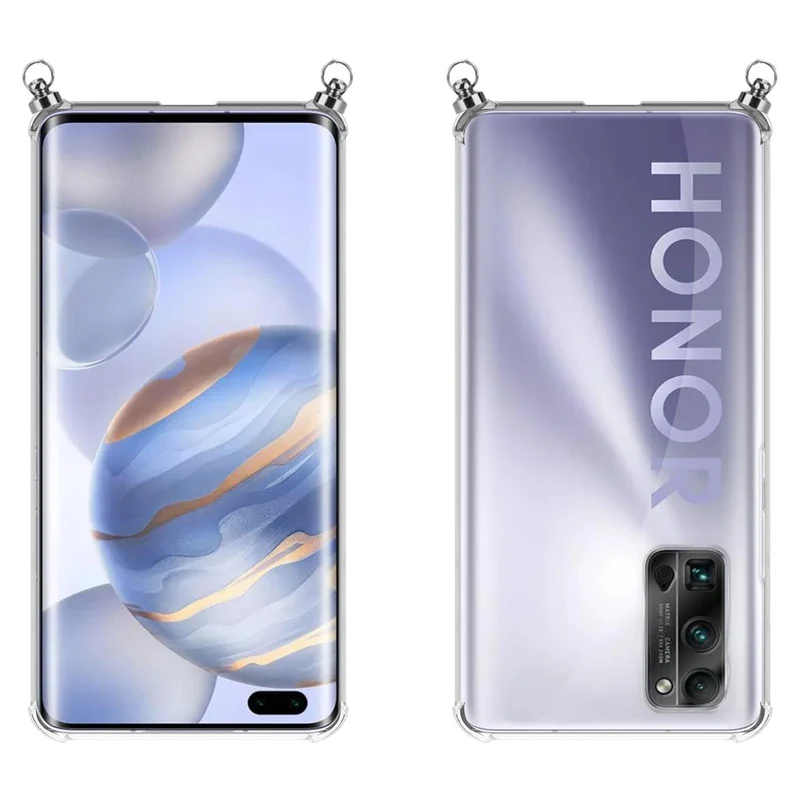 Silikon Hülle Handykette kompatibel mit Honor 30 PRO+ mit silbernen Ringen