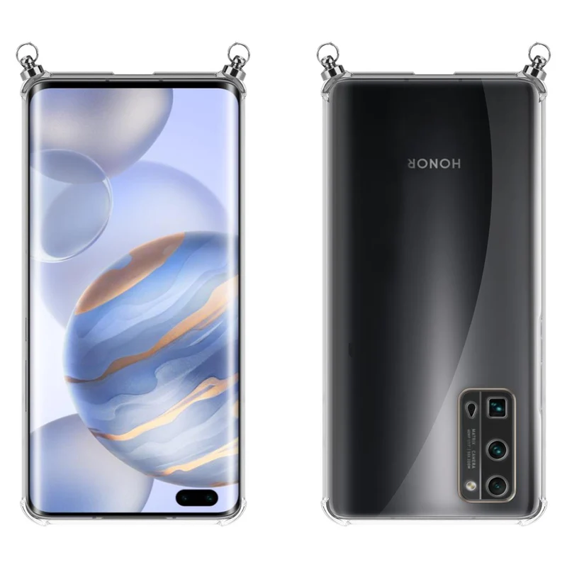 Silikon Hülle Handykette kompatibel mit Honor 30 PRO mit silbernen Ringen