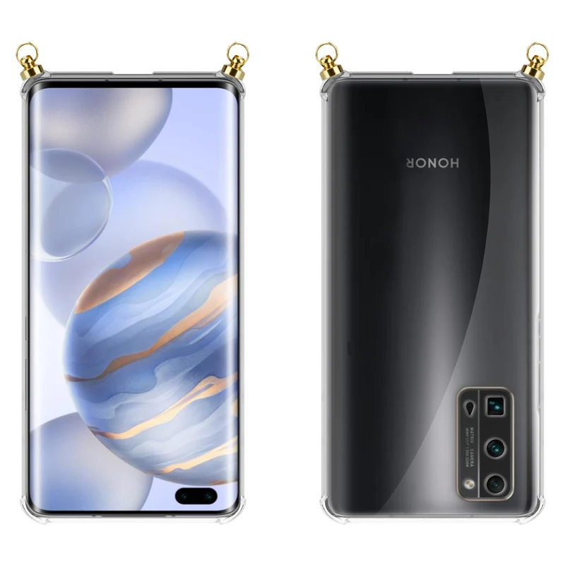 Silikon Hülle Handykette kompatibel mit Honor 30 PRO mit goldenen Ringen