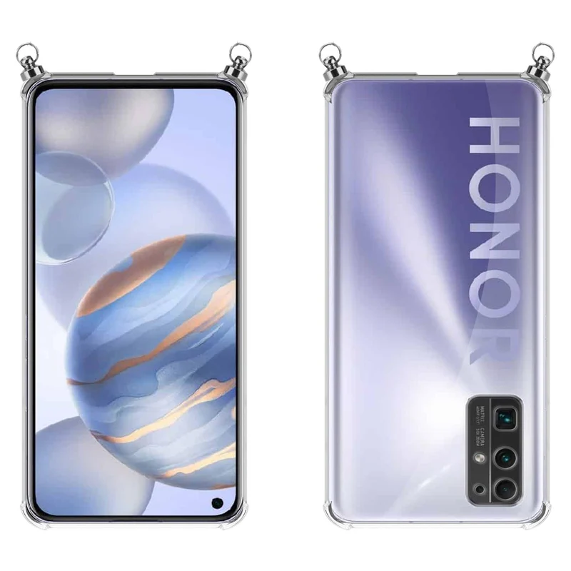 Silikon Hülle Handykette kompatibel mit Honor 30 mit silbernen Ringen