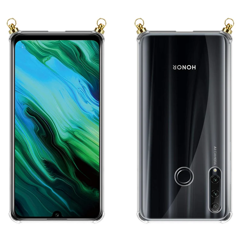Silikon Hülle Handykette kompatibel mit Honor 20e mit goldenen Ringen