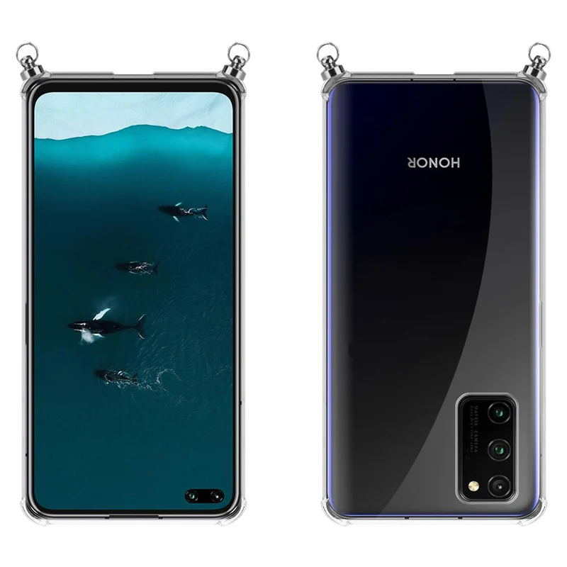 Silikon Hülle Handykette kompatibel mit Honor View 30 PRO mit silbernen Ringen