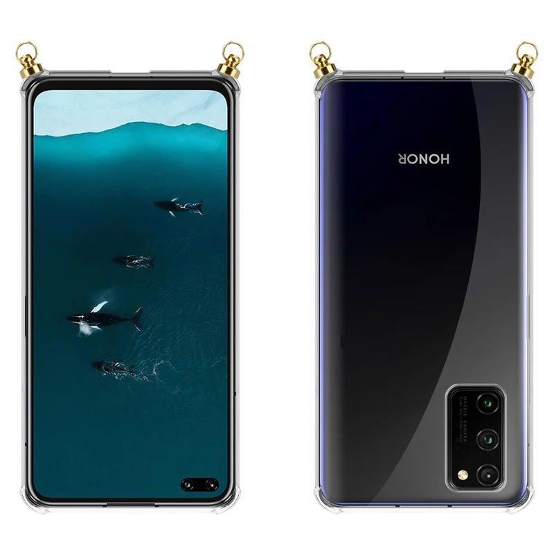 Silikon Hülle Handykette kompatibel mit Honor View 30 PRO mit goldenen Ringen