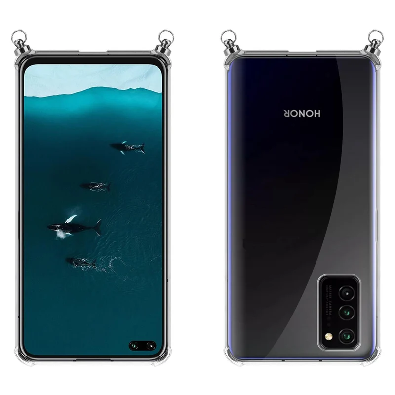 Silikon Hülle Handykette kompatibel mit Honor View 30 mit silbernen Ringen