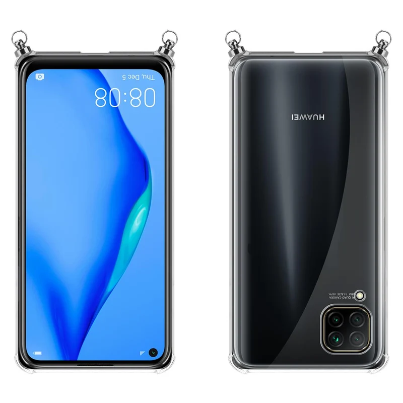 Silikon Hülle Handykette kompatibel mit Huawei NOVA 6 SE / P40 LITE / NOVA 7i mit silbernen Ringen