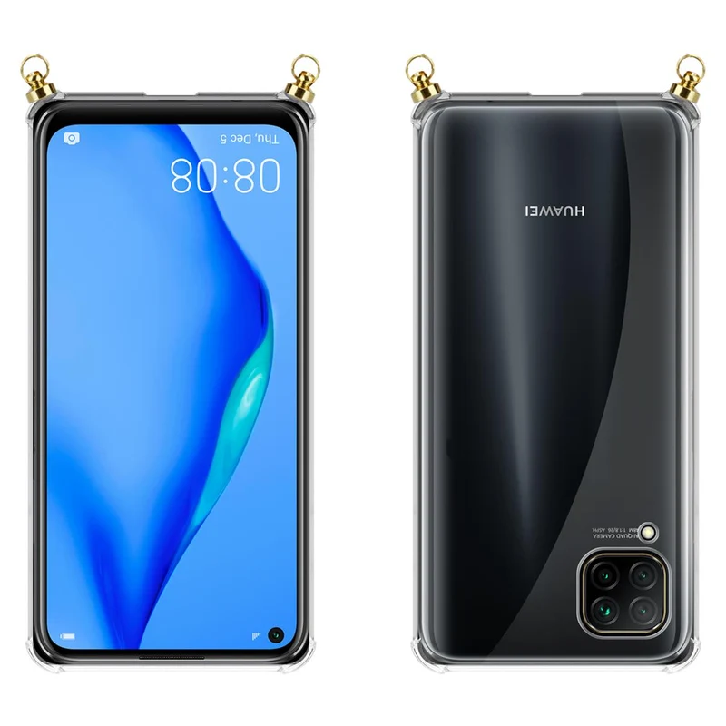 Silikon Hülle Handykette kompatibel mit Huawei NOVA 6 SE / P40 LITE / NOVA 7i mit goldenen Ringen