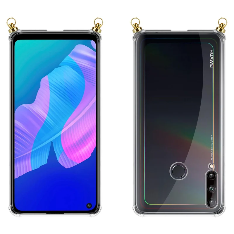 Silikon Hülle Handykette kompatibel mit Huawei P40 LITE E mit goldenen Ringen