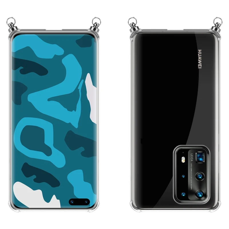 Silikon Hülle Handykette kompatibel mit Huawei P40 PRO / P40 PRO+ mit silbernen Ringen
