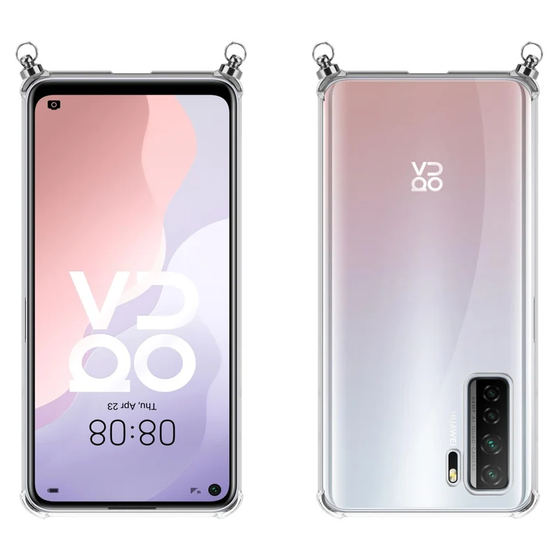 Silikon Hülle Handykette kompatibel mit Huawei NOVA 7 SE mit silbernen Ringen
