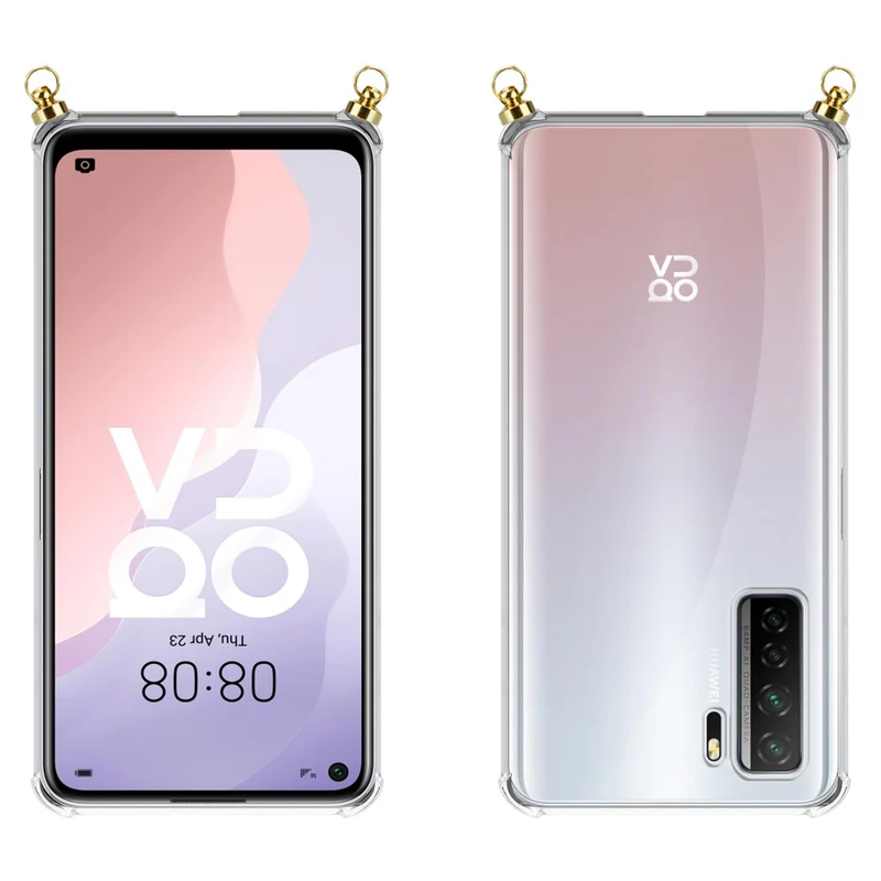 Silikon Hülle Handykette kompatibel mit Huawei NOVA 7 SE mit goldenen Ringen