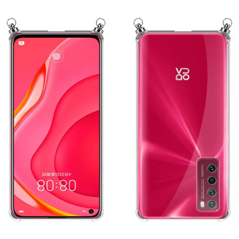 Silikon Hülle Handykette kompatibel mit Huawei NOVA 7 5G mit silbernen Ringen