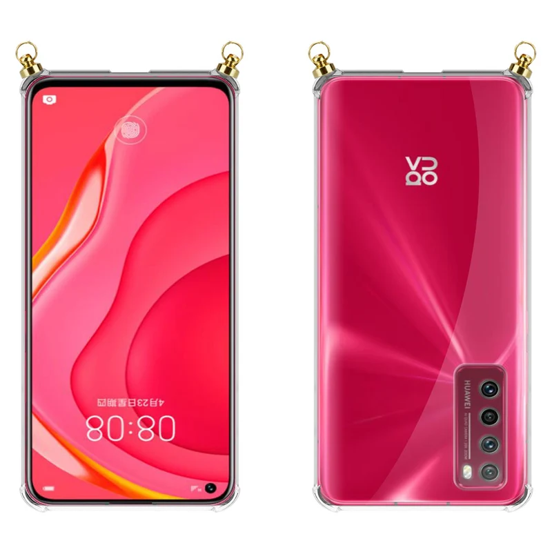 Silikon Hülle Handykette kompatibel mit Huawei NOVA 7 5G mit goldenen Ringen