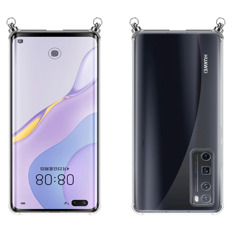 Silikon Hülle Handykette kompatibel mit Huawei NOVA 7 PRO 5G mit silbernen Ringen