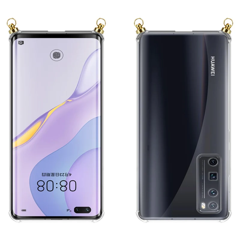 Silikon Hülle Handykette kompatibel mit Huawei NOVA 7 PRO 5G mit goldenen Ringen