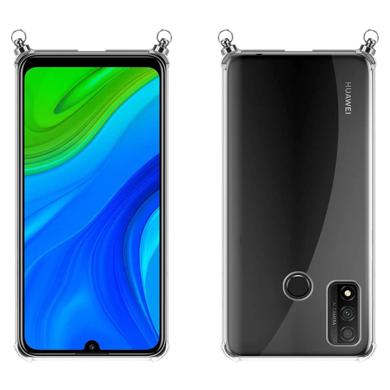 Silikon Hülle Handykette kompatibel mit Huawei P SMART 2020 mit silbernen Ringen