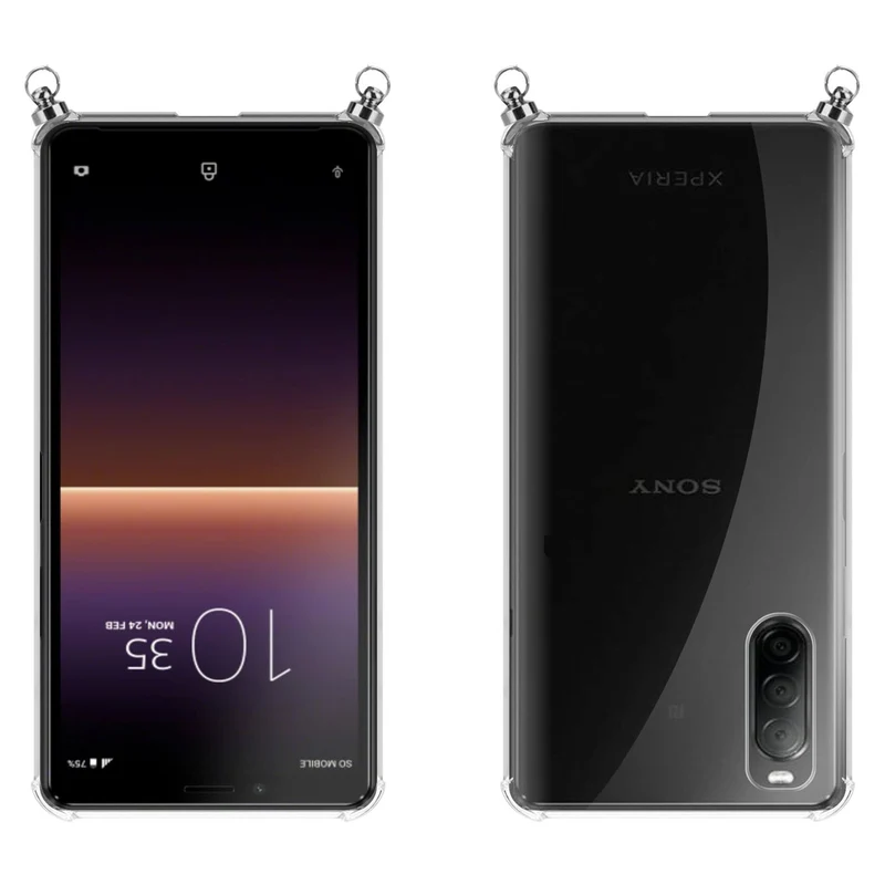 Silikon Hülle Handykette kompatibel mit Sony Xperia 10 II mit silbernen Ringen