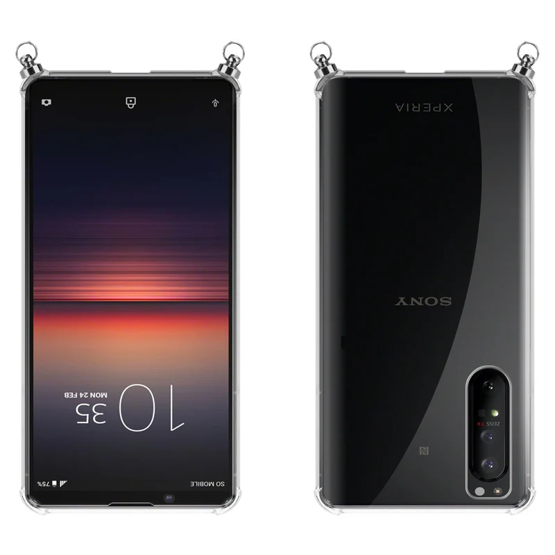 Silikon Hülle Handykette kompatibel mit Sony Xperia 1 II mit silbernen Ringen