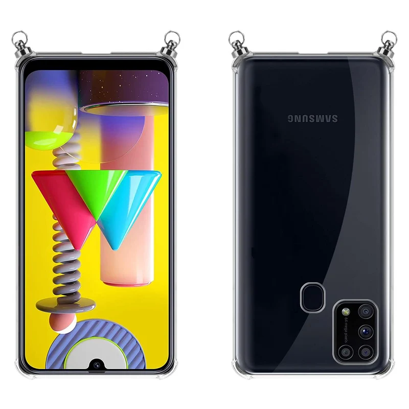 Silikon Hülle Handykette kompatibel mit Samsung Galaxy M31 mit silbernen Ringen
