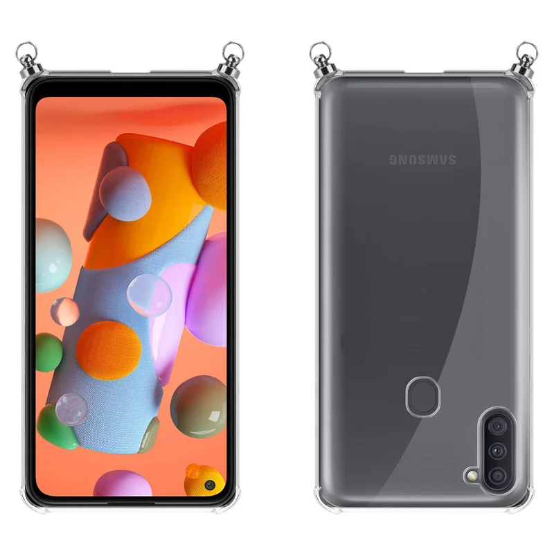 Silikon Hülle Handykette kompatibel mit Samsung Galaxy A11 / M11 mit silbernen Ringen
