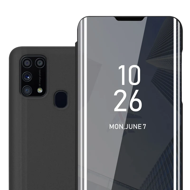 Cadorabo Hülle kompatibel mit Samsung Galaxy M31 Clear View Spiegel Schutzhülle mit Standfunktion 360 Grad Schutz
