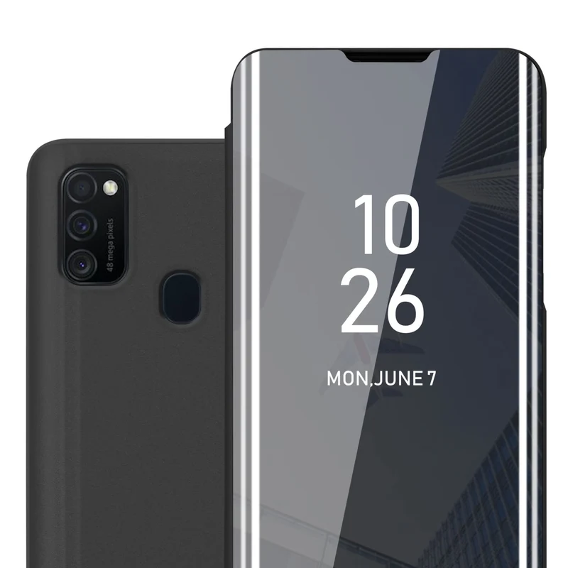 Cadorabo Hülle kompatibel mit Samsung Galaxy M21 / M30s Clear View Spiegel Schutzhülle mit Standfunktion 360 Grad Schutz