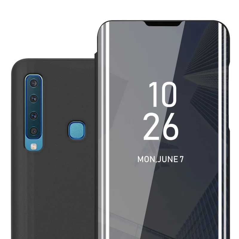 Cadorabo Hülle kompatibel mit Samsung Galaxy A9 2018 Clear View Spiegel Schutzhülle mit Standfunktion 360 Grad Schutz