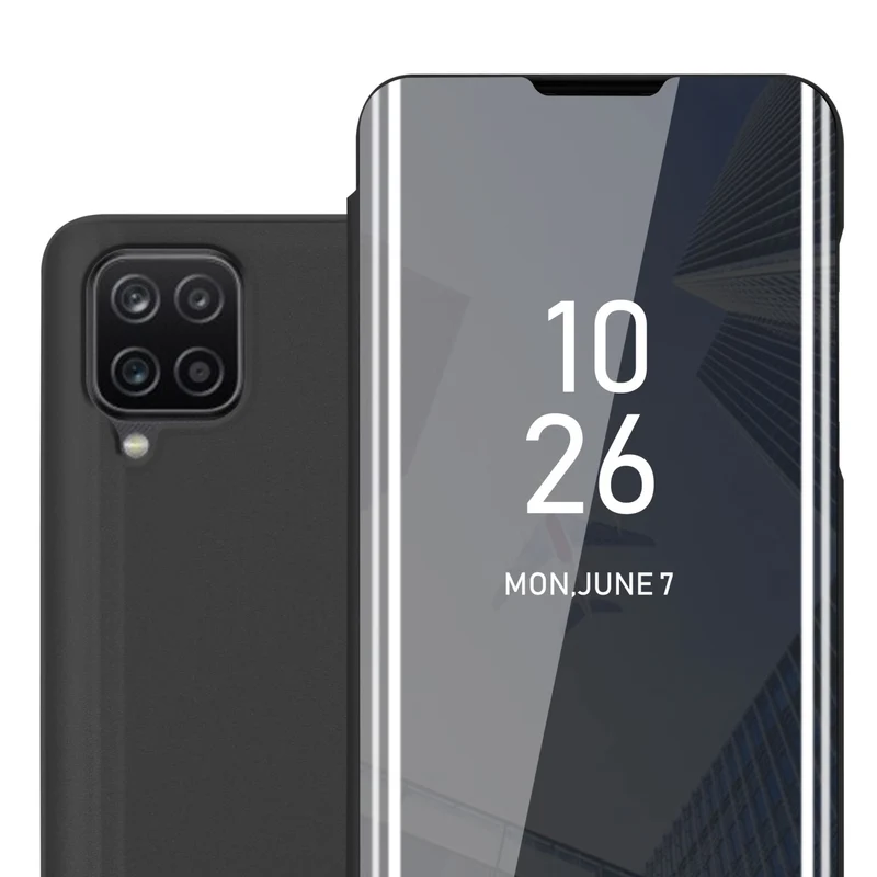 Cadorabo Hülle kompatibel mit Samsung Galaxy A12 / M12 Clear View Spiegel Schutzhülle mit Standfunktion 360 Grad Schutz