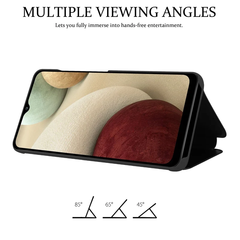 Cadorabo Hülle kompatibel mit Samsung Galaxy A12 / M12 Clear View Spiegel Schutzhülle mit Standfunktion 360 Grad Schutz