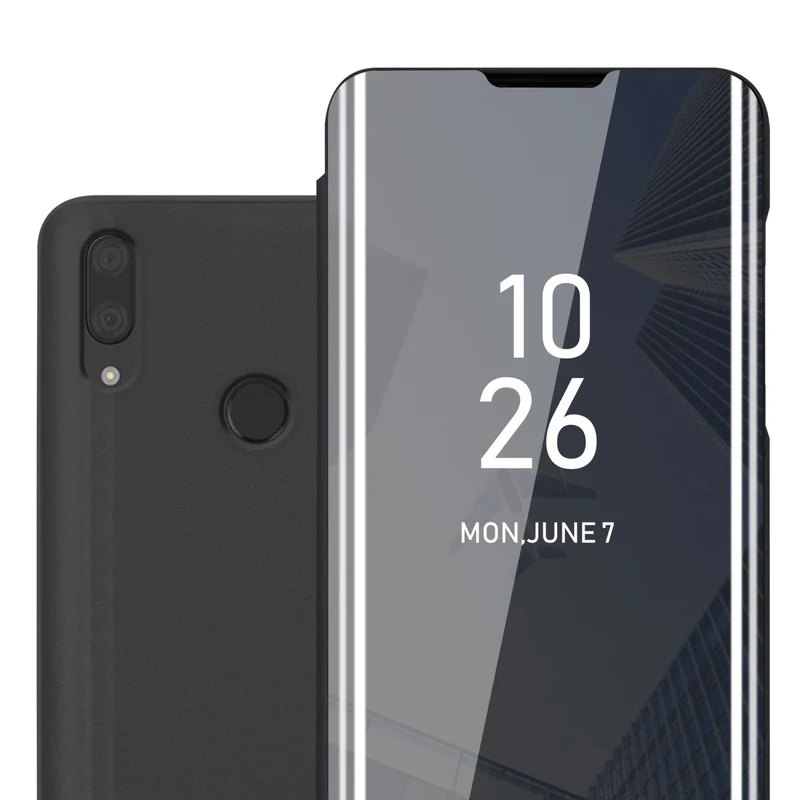 Cadorabo Hülle kompatibel mit Huawei Y7 2019 / Y7 PRIME 2019 Clear View Spiegel Schutzhülle mit Standfunktion 360 Grad Schutz