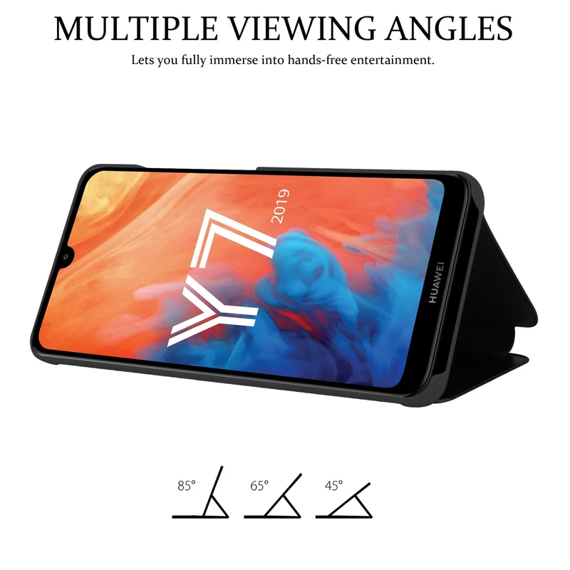Cadorabo Hülle kompatibel mit Huawei Y7 2019 / Y7 PRIME 2019 Clear View Spiegel Schutzhülle mit Standfunktion 360 Grad Schutz