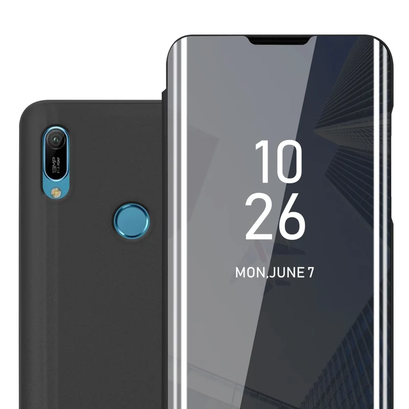 Cadorabo Hülle kompatibel mit Huawei Y6 2019 Clear View Spiegel Schutzhülle mit Standfunktion 360 Grad Schutz