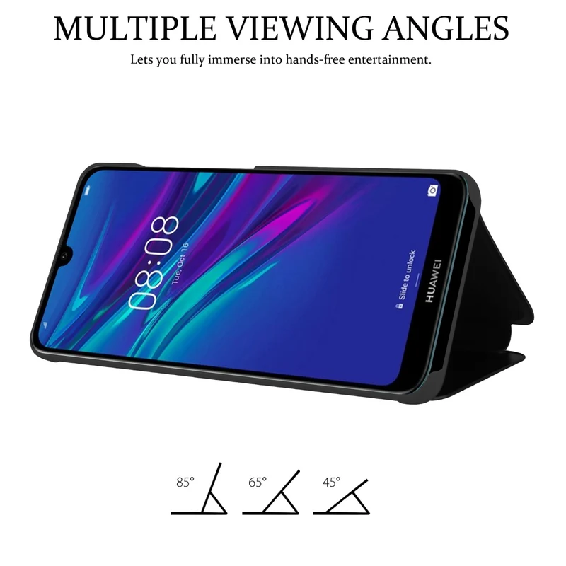 Cadorabo Hülle kompatibel mit Huawei Y6 2019 Clear View Spiegel Schutzhülle mit Standfunktion 360 Grad Schutz