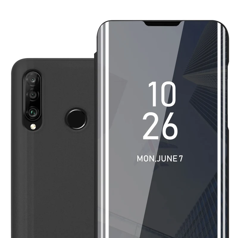 Cadorabo Hülle kompatibel mit Huawei P30 LITE Clear View Spiegel Schutzhülle mit Standfunktion 360 Grad Schutz