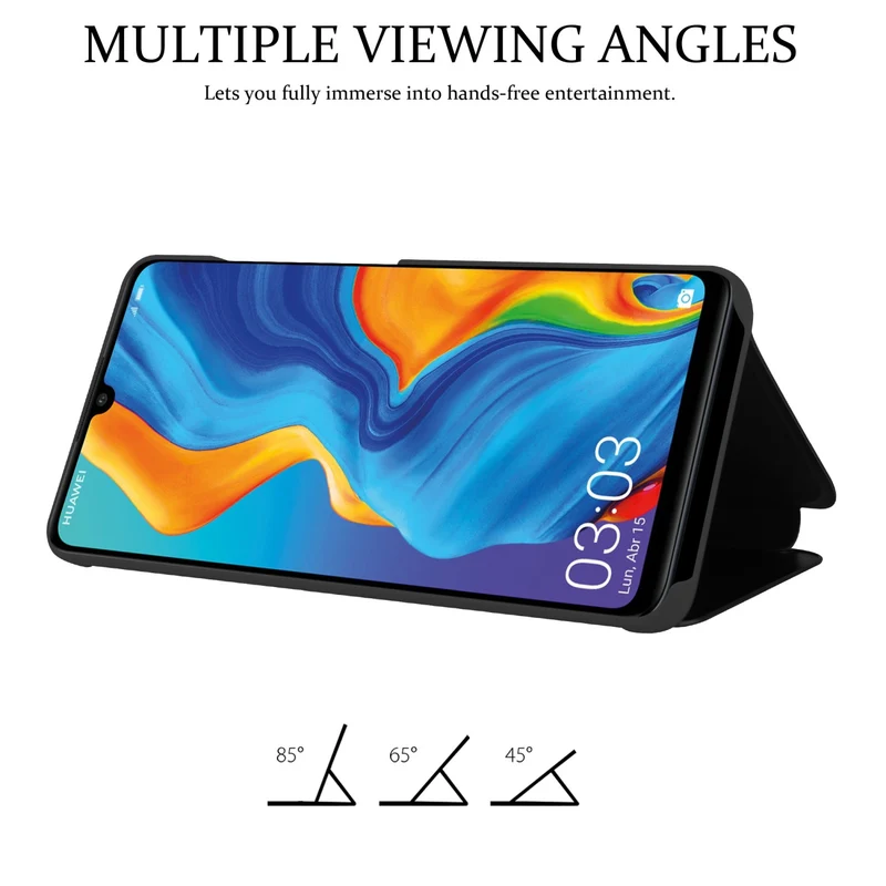 Cadorabo Hülle kompatibel mit Huawei P30 LITE Clear View Spiegel Schutzhülle mit Standfunktion 360 Grad Schutz