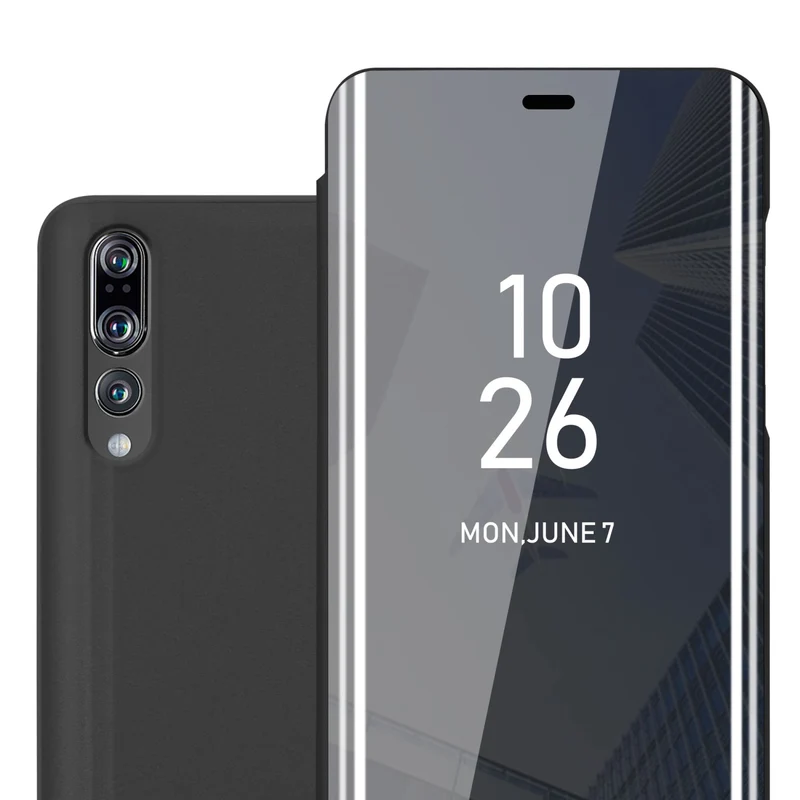 Cadorabo Hülle kompatibel mit Huawei P20 PRO / P20 PLUS Clear View Spiegel Schutzhülle mit Standfunktion 360 Grad Schutz