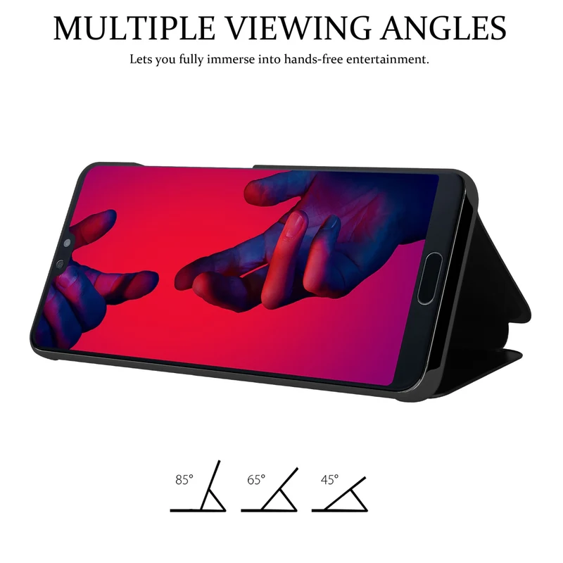 Cadorabo Hülle kompatibel mit Huawei P20 PRO / P20 PLUS Clear View Spiegel Schutzhülle mit Standfunktion 360 Grad Schutz