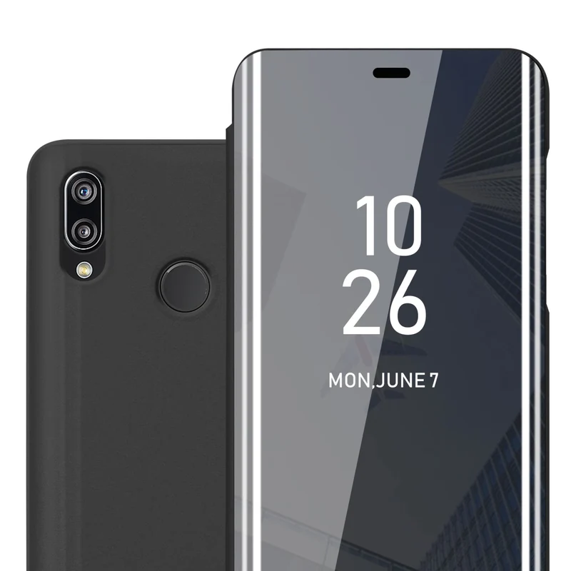 Cadorabo Hülle kompatibel mit Huawei P20 LITE 2018 / NOVA 3E Clear View Spiegel Schutzhülle mit Standfunktion 360 Grad Schutz