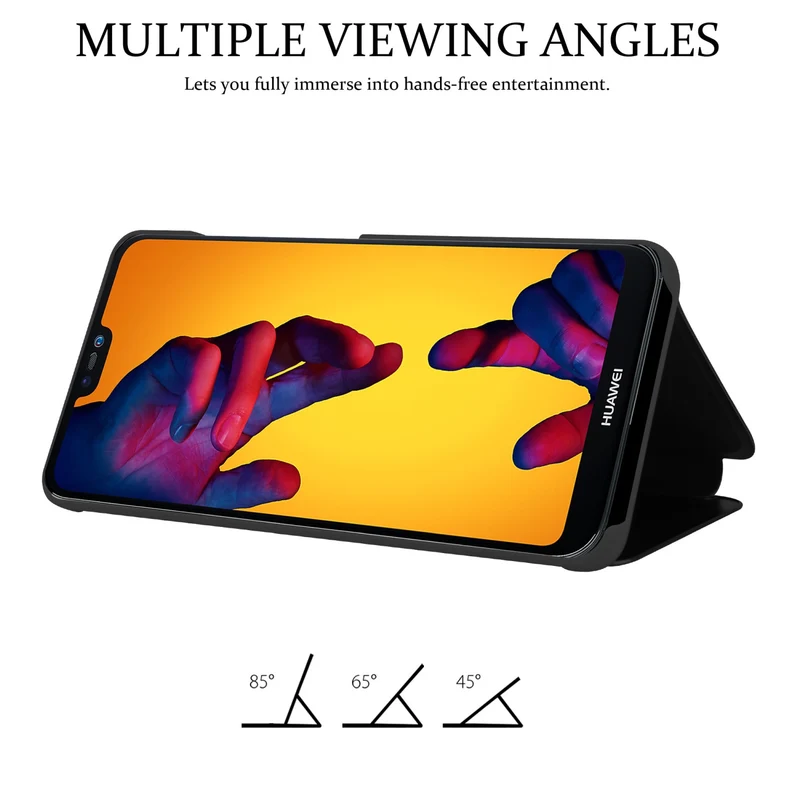 Cadorabo Hülle kompatibel mit Huawei P20 LITE 2018 / NOVA 3E Clear View Spiegel Schutzhülle mit Standfunktion 360 Grad Schutz