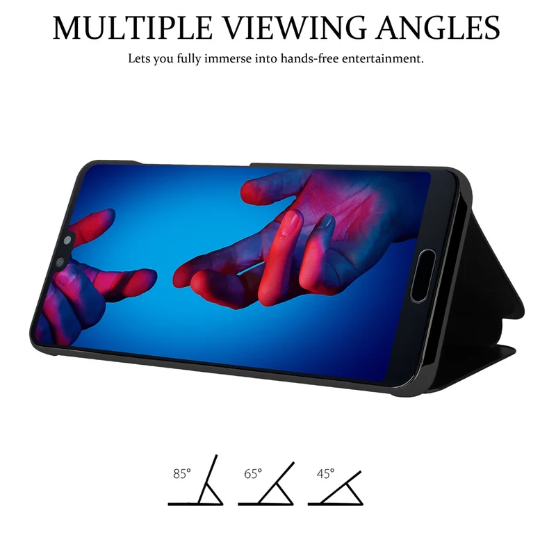 Cadorabo Hülle kompatibel mit Huawei P20 Clear View Spiegel Schutzhülle mit Standfunktion 360 Grad Schutz