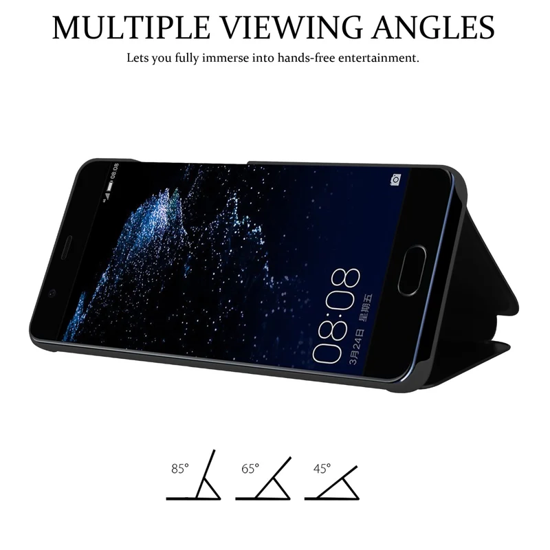 Cadorabo Hülle kompatibel mit Huawei P10 PLUS Clear View Spiegel Schutzhülle mit Standfunktion 360 Grad Schutz