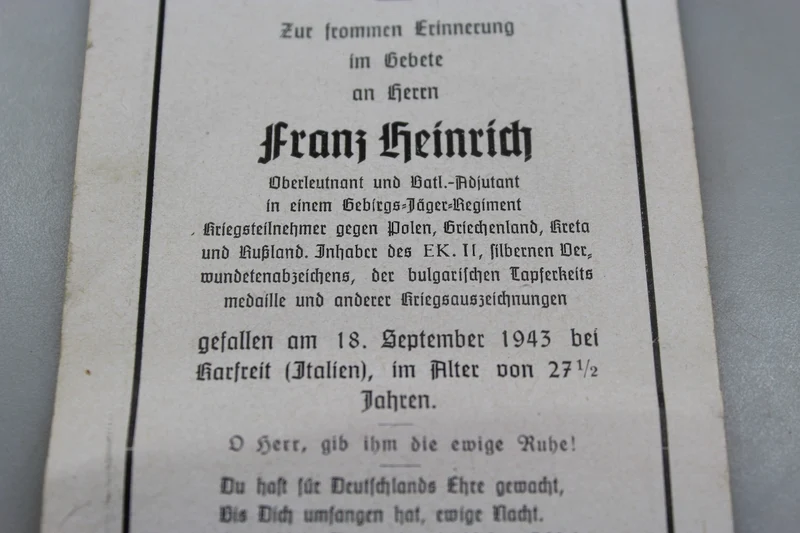 Sterbebilder Oberleutnant GJ gefallen in Karfreit (Caporetto) 18